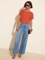 Friends Like These Orange Petite Short Sleeve Blouse With Gold Detail - Image 3 of 4