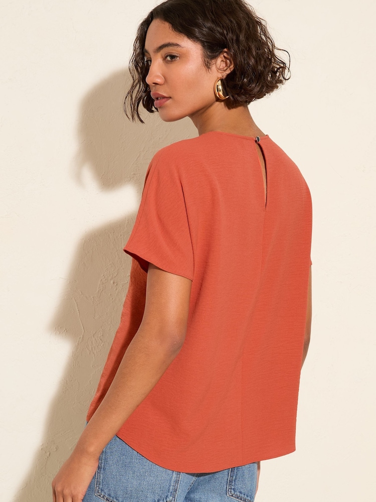Friends Like These Orange Petite Short Sleeve Blouse With Gold Detail - Image 4 of 4