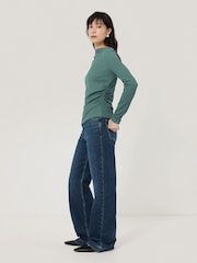 Jigsaw Green Crinkle Jersey Drape Top - Image 3 of 6