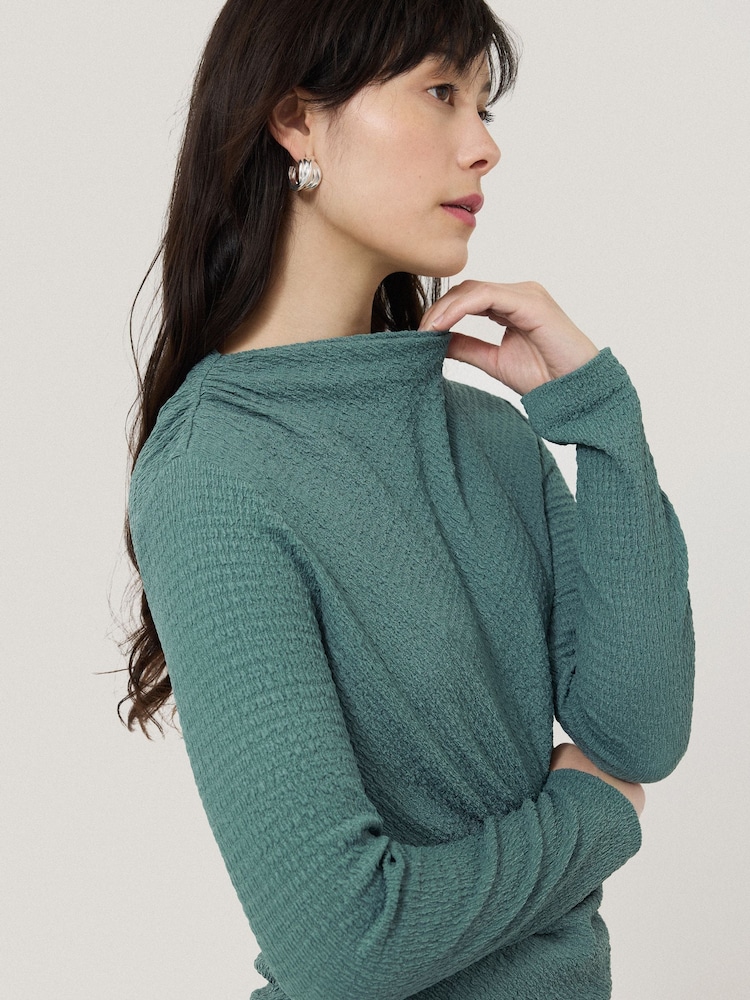 Jigsaw Green Crinkle Jersey Drape Top - Image 1 of 2