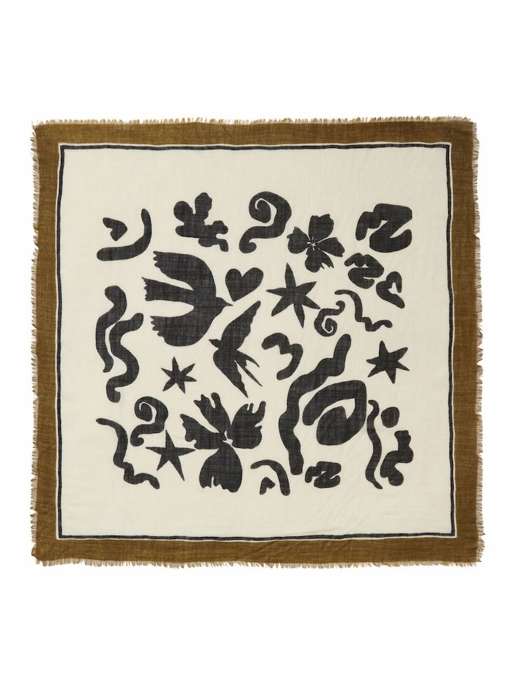 Jigsaw Black Abstract Kiss Wool Scarf - Image 1 of 1 Jigsaw Black Abstract Kiss Wool Scarf - Image 1 of 1