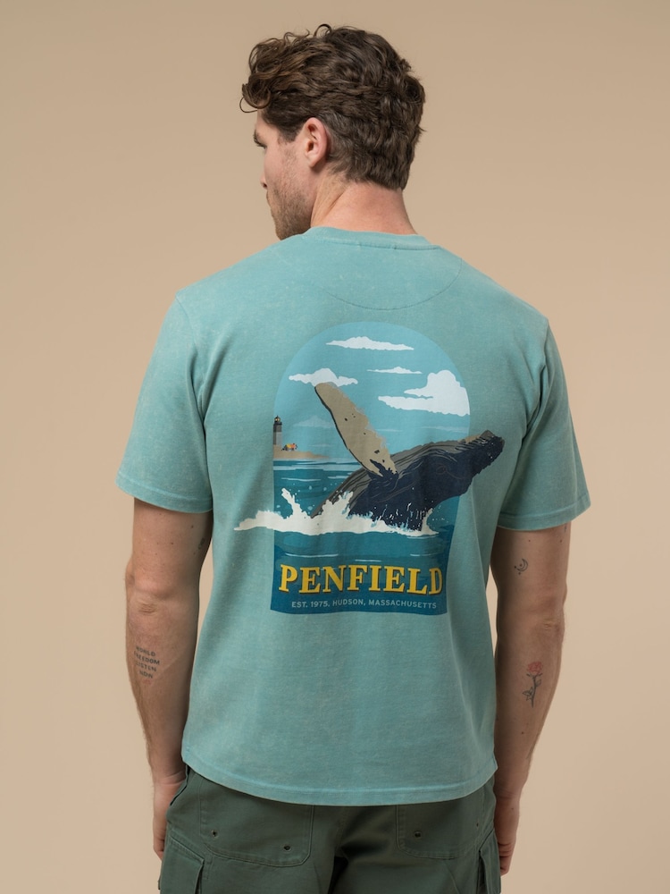 Penfield Blue Mens Whale Scene Back Graphic Print 100% Cotton T-Shirt - Image 2 of 6