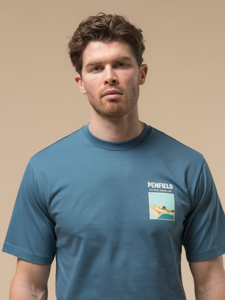 Синій - Penfield Mens Block Landscape Graphic T-Shirt - Image 4 of 6