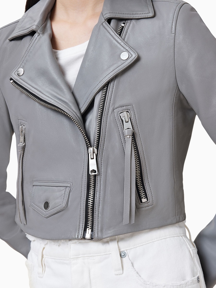 AllSaints Grey Elora Biker Jacket - Image 2 of 9