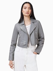 AllSaints Grey Elora Biker Jacket - Image 4 of 9