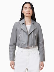 AllSaints Grey Elora Biker Jacket - Image 6 of 9