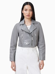 AllSaints Grey Elora Biker Jacket - Image 7 of 9