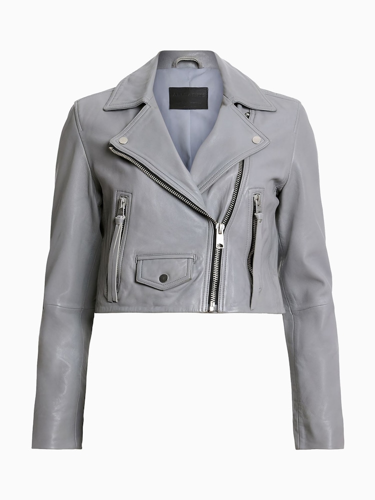 AllSaints Grey Elora Biker Jacket - Image 9 of 9