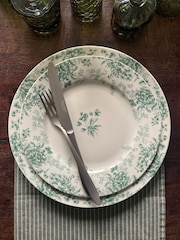 Laura Ashley Set of 4 Teal Green Thurston Bloom 26cm Dinner Plates - Image 3 of 8