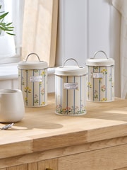 Set of 3 Natural Maisie Floral Print Storage Jars - Image 2 of 4