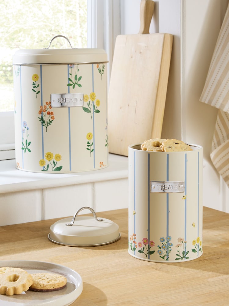 Set of 2 Natural Maisie Floral Print Bread Bin and Biscuit Tin - Image 1 of 4
