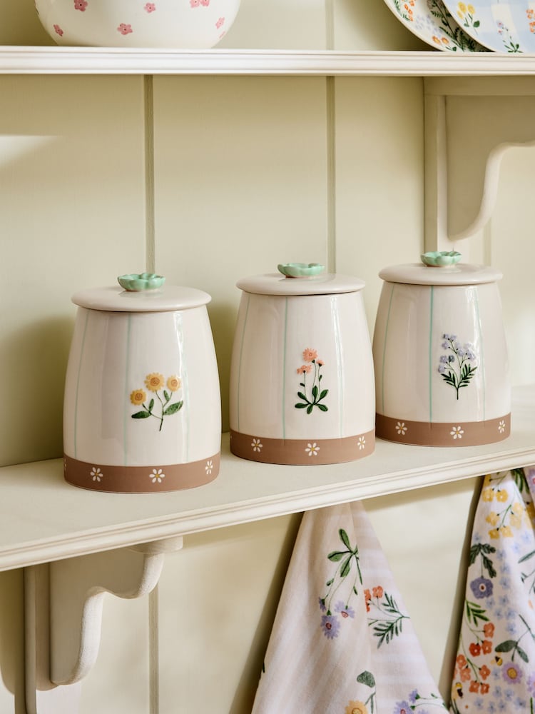 Set of 3 Natural Floral Ceramic Storage Jars - Image 2 of 5 Set of 3 Natural Floral Ceramic Storage Jars - Image 2 of 5