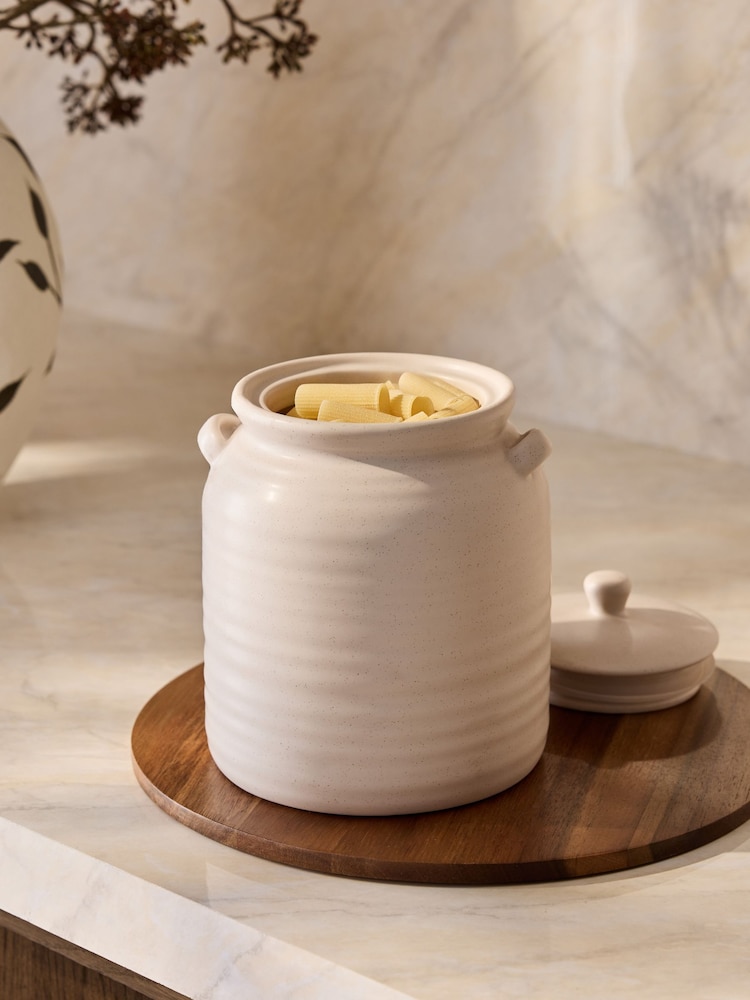 Natural Ceramic Ribbed Biscuit Jar - Image 2 of 4