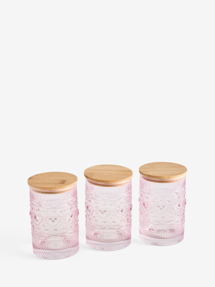 Set of 3 Pressed Glass Heart Storage Jars - תמונה 1 מתוך 1