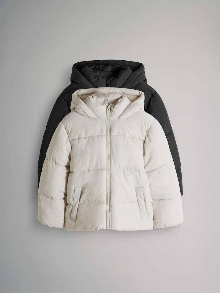 The Set Black/Light Stone 2 Pack Short Padded Coats - Image 2 of 10 The Set Black/Light Stone 2 Pack Short Padded Coats - Image 2 of 10