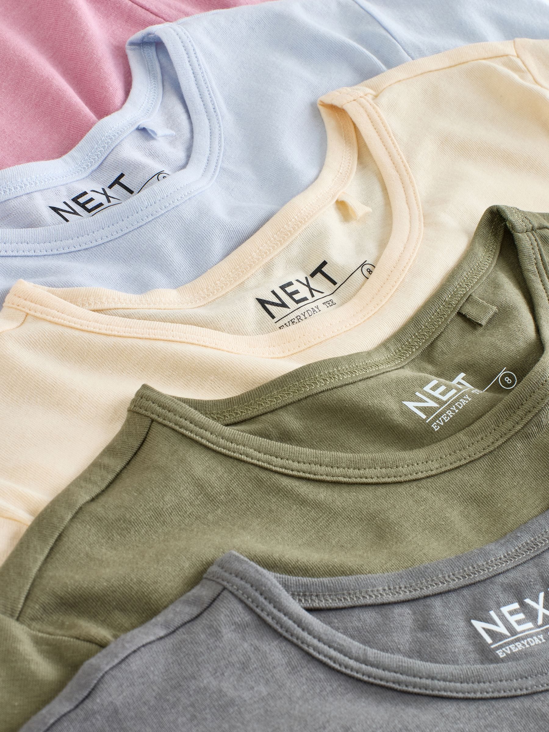 Buy Grey/Pink/Yellow/Green/Blue 5 Pack Crew Neck Cotton Rich Short
