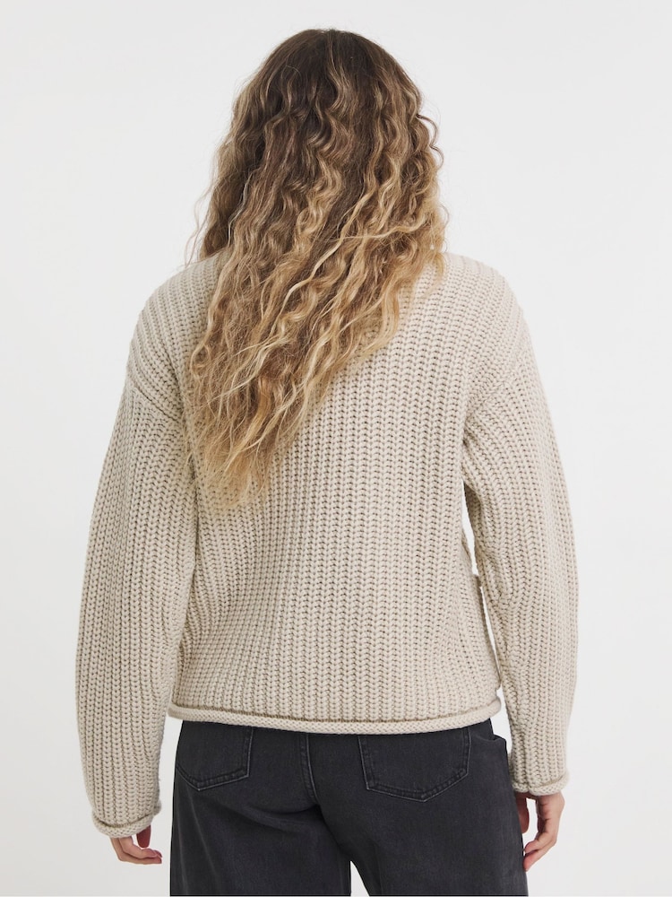 Simply Be Natural Chunky Hole Knit Boxy Cardigan - Image 2 of 4