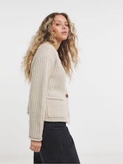 Simply Be Natural Chunky Hole Knit Boxy Cardigan - Image 4 of 4