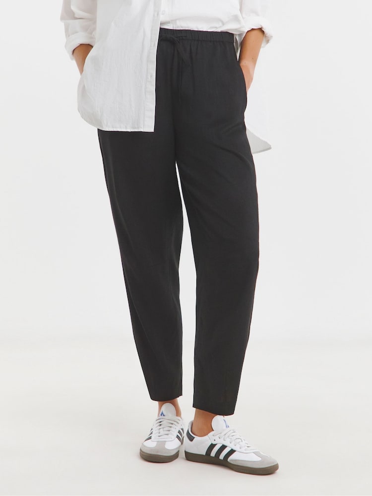 Simply Be Black Linen Barrel Trousers - Image 1 of 3