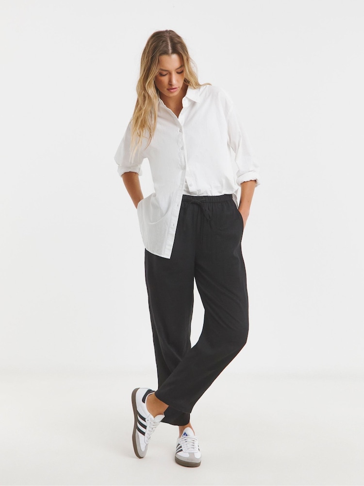 Simply Be Black Linen Barrel Trousers - Image 2 of 3