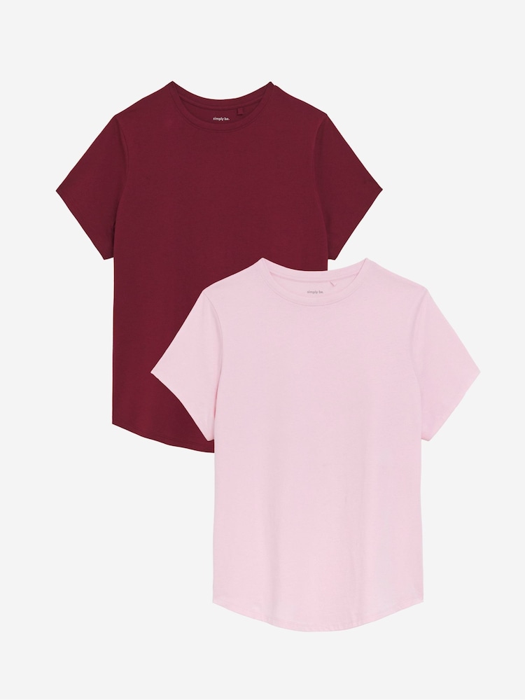 Simply Be Pink Curved Hem Longline 100% Cotton T-Shirts 2 Pack - Image 1 of 5