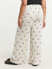 Simply Be White Embroidered Tie Waist Wide Leg Trousers - Image 2 of 5