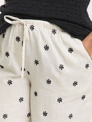 Simply Be White Embroidered Tie Waist Wide Leg Trousers - Image 3 of 5