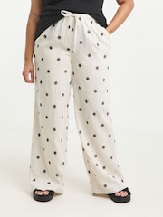 Simply Be White Embroidered Tie Waist Wide Leg Trousers - Image 4 of 5