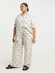 Simply Be White Embroidered Tie Waist Wide Leg Trousers - Image 5 of 5