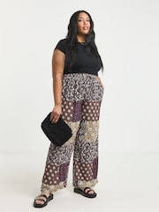 Simply Be Light Natural Wide Fit Tie Waist Crinkle Wide Leg Trousers - Image 1 of 4
