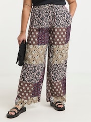 Simply Be Light Natural Wide Fit Tie Waist Crinkle Wide Leg Trousers - Image 2 of 4