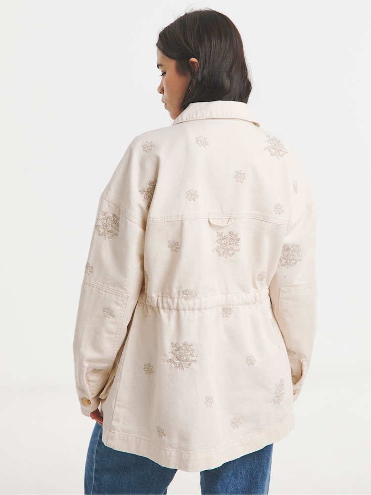 Simply Be Natural Floral Embroidered Utility 100% Cotton Jacket - Image 2 of 4