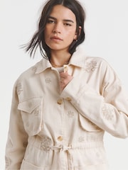 Simply Be Natural Floral Embroidered Utility 100% Cotton Jacket - Image 3 of 4