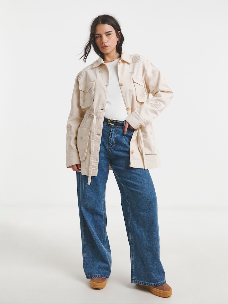 Simply Be Natural Floral Embroidered Utility 100% Cotton Jacket - Image 4 of 4