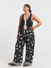 Simply Be Black Tie Waist Wide Leg Trousers - Image 1 of 4