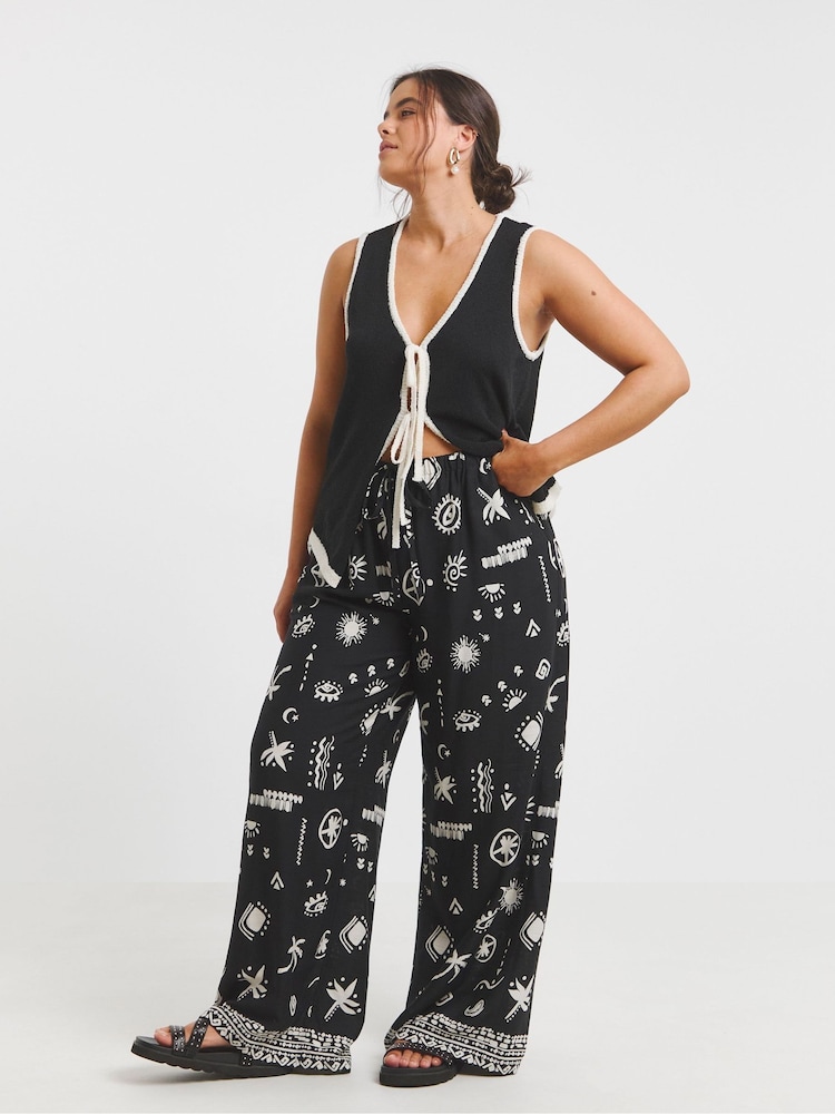 Simply Be Black Tie Waist Wide Leg Trousers - Image 1 of 4
