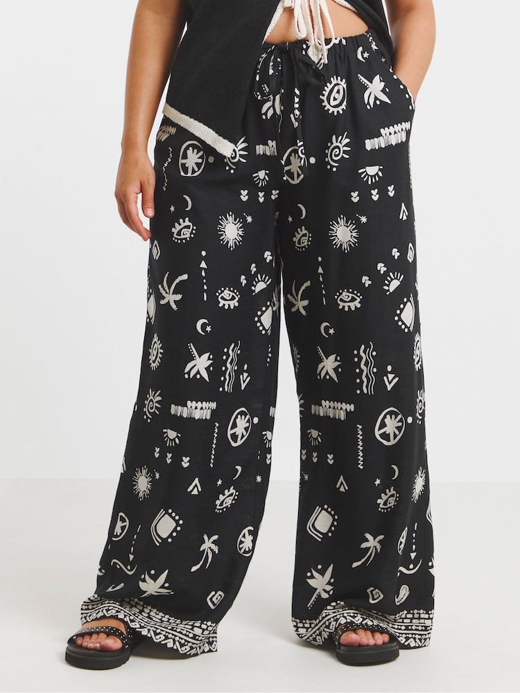 Simply Be Black Tie Waist Wide Leg Trousers - Image 2 of 4