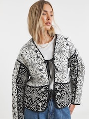 Simply Be Black Printed Tie Front Jacket - Image 1 of 4