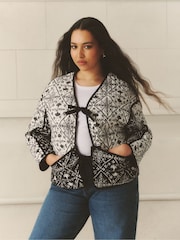 Simply Be Black Printed Tie Front Jacket - Image 4 of 4