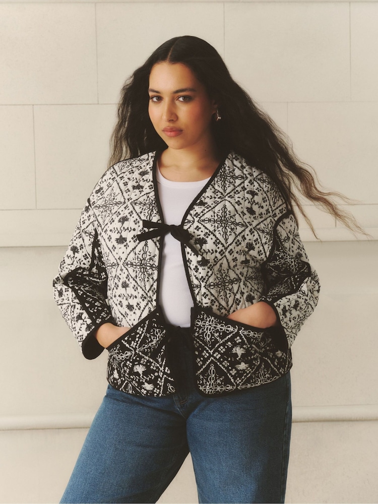 Simply Be Black Printed Tie Front Jacket - Image 4 of 4