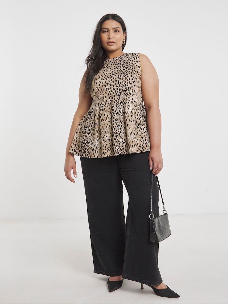 Simply Be Brown Waffle Bow Back Peplum Top - Image 4 of 4