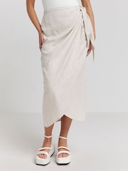 Simply Be Natural Wrap Linen Midi Skirt - Image 1 of 4
