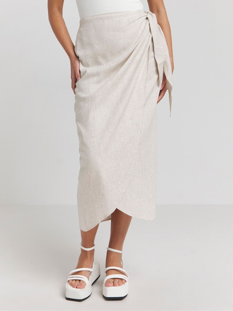 Simply Be Natural Wrap Linen Midi Skirt - Image 1 of 4