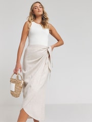 Simply Be Natural Wrap Linen Midi Skirt - Image 3 of 4