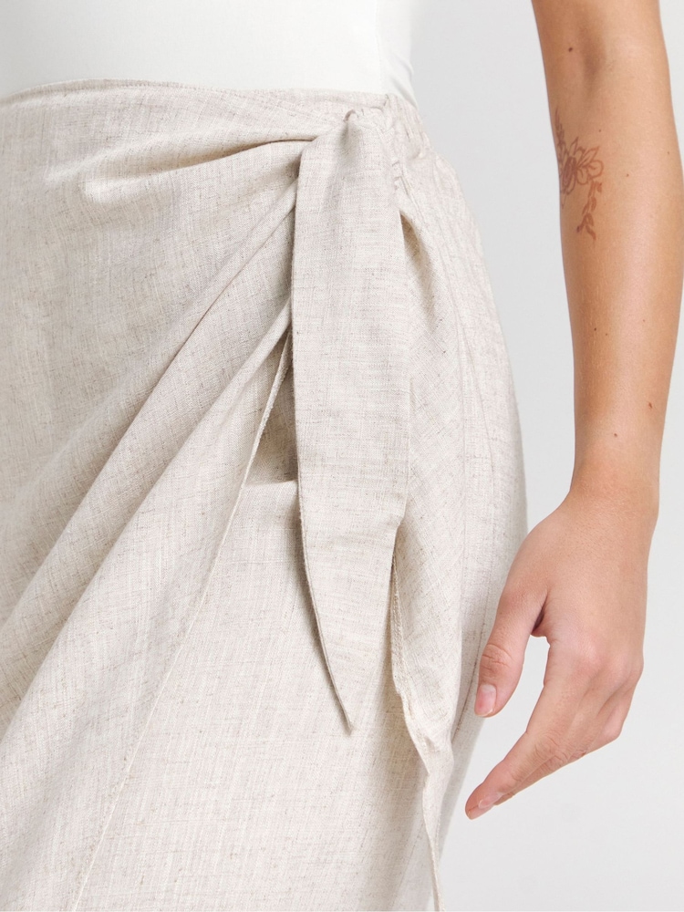 Simply Be Natural Wrap Linen Midi Skirt - Image 4 of 4