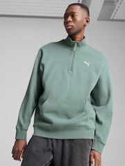 Puma Green Mens Wardrobe Ess Relaxed Half Zip Crew 100% Cotton Sweatshirt - Image 1 of 7