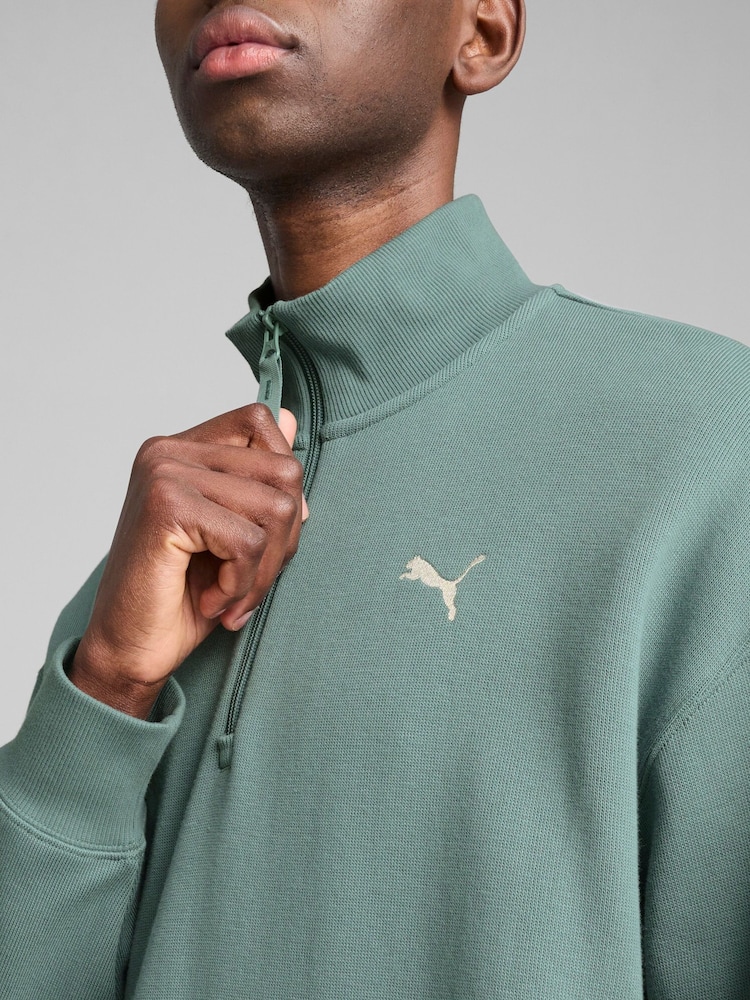Puma Green Mens Wardrobe Ess Relaxed Half Zip Crew 100% Cotton Sweatshirt - Image 2 of 7