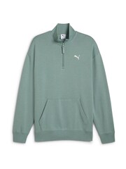 Puma Green Mens Wardrobe Ess Relaxed Half Zip Crew 100% Cotton Sweatshirt - Image 6 of 7
