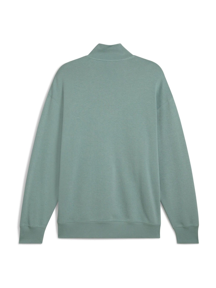 Puma Green Mens Wardrobe Ess Relaxed Half Zip Crew 100% Cotton Sweatshirt - Image 7 of 7