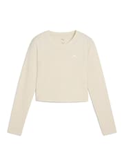 Puma White Womens WARDROBE ESS Longsleeve Baby T-Shirt - Image 2 of 3